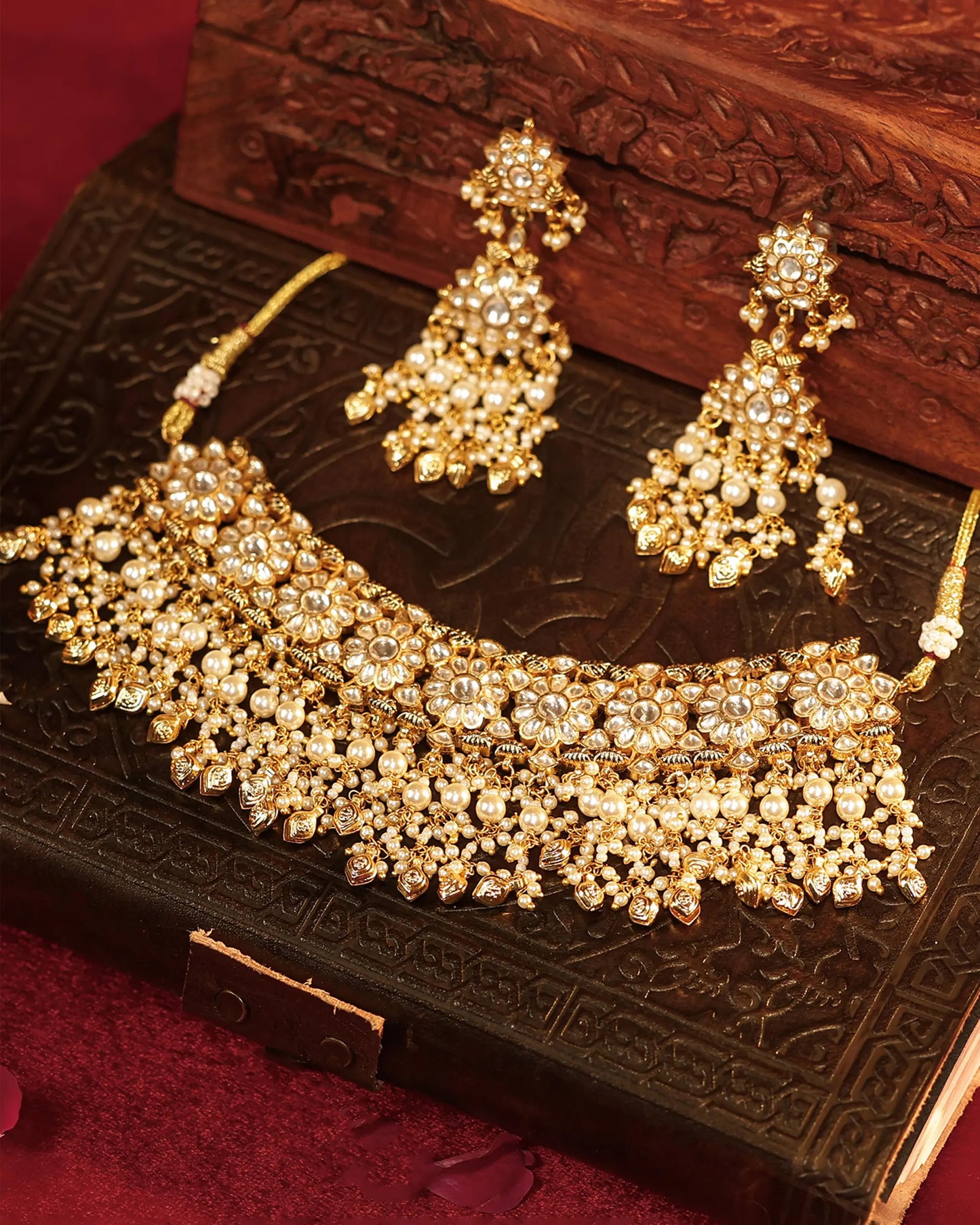 Royal Kundan Pearl Choker Set Necklace Gold Plated Indian Bridal Jewelry