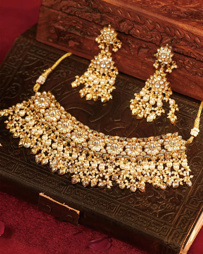Royal Kundan Pearl Choker Set Necklace Gold Plated Indian Bridal Jewelry