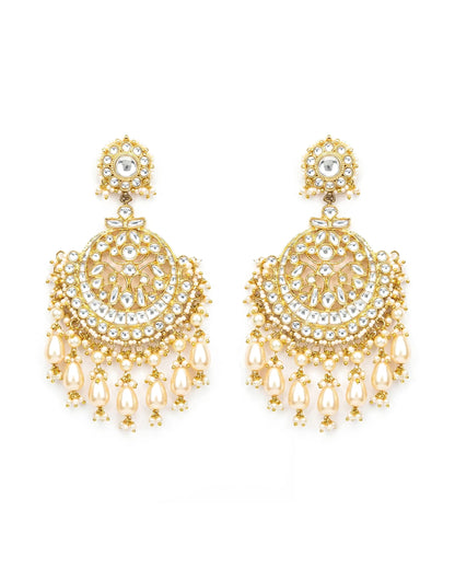 18K Gold Plated Chandbali Earrings, Polki Stones & Natural Mother of Pearls Stone