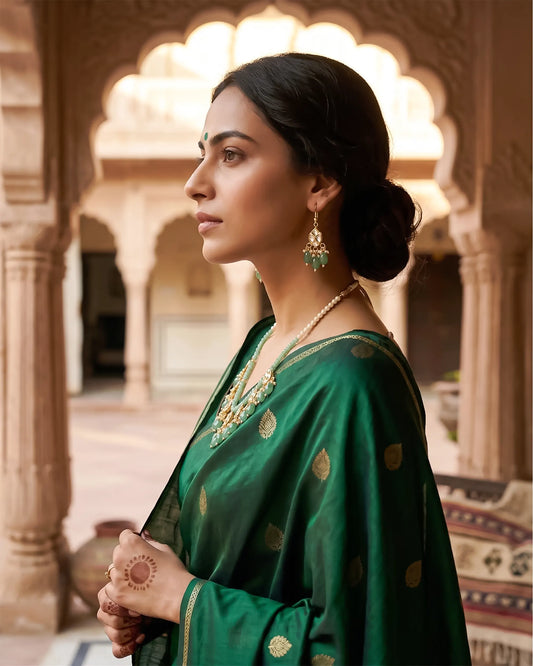 Handmade Kundan Bridal Jewelry Set: Green Beads and Pearls Necklace Earrings Jewelry