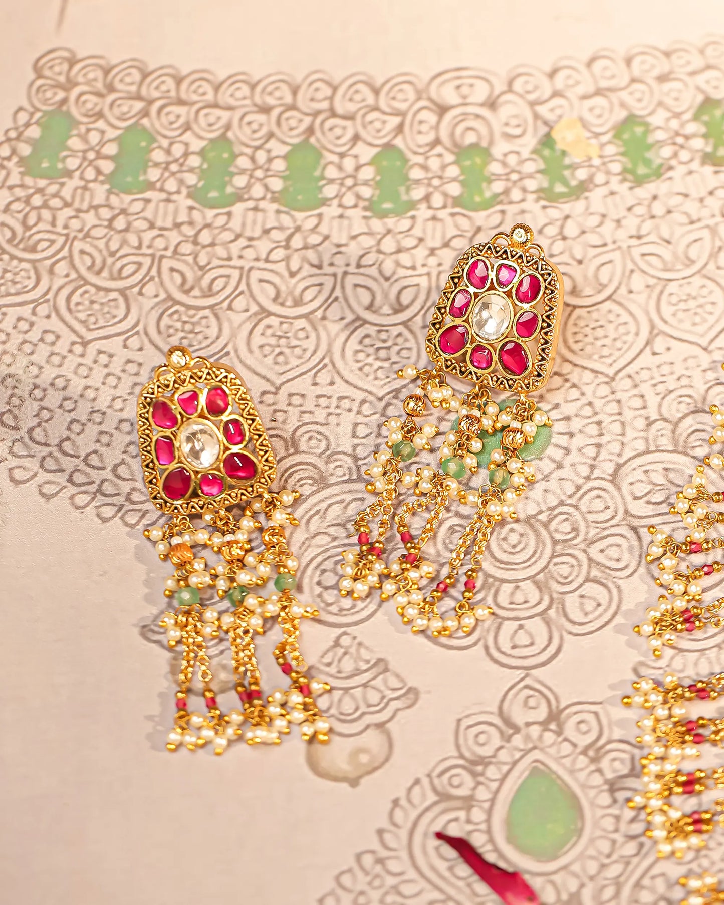 Gold Plated Pink Kundan & Pearl Choker Set Necklace Traditional Indian Jewelry