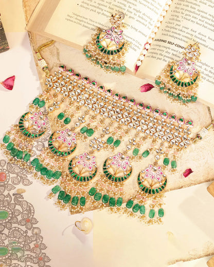 Gold Plated Kundan Choker Set with Multicolor Stones, Meenakari Bridal Necklace, Traditional Indian Jewelry