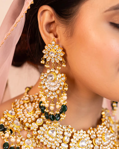 Kundan Polki Bridal Necklace Set – Gold-Plated Indian Wedding Jewelry