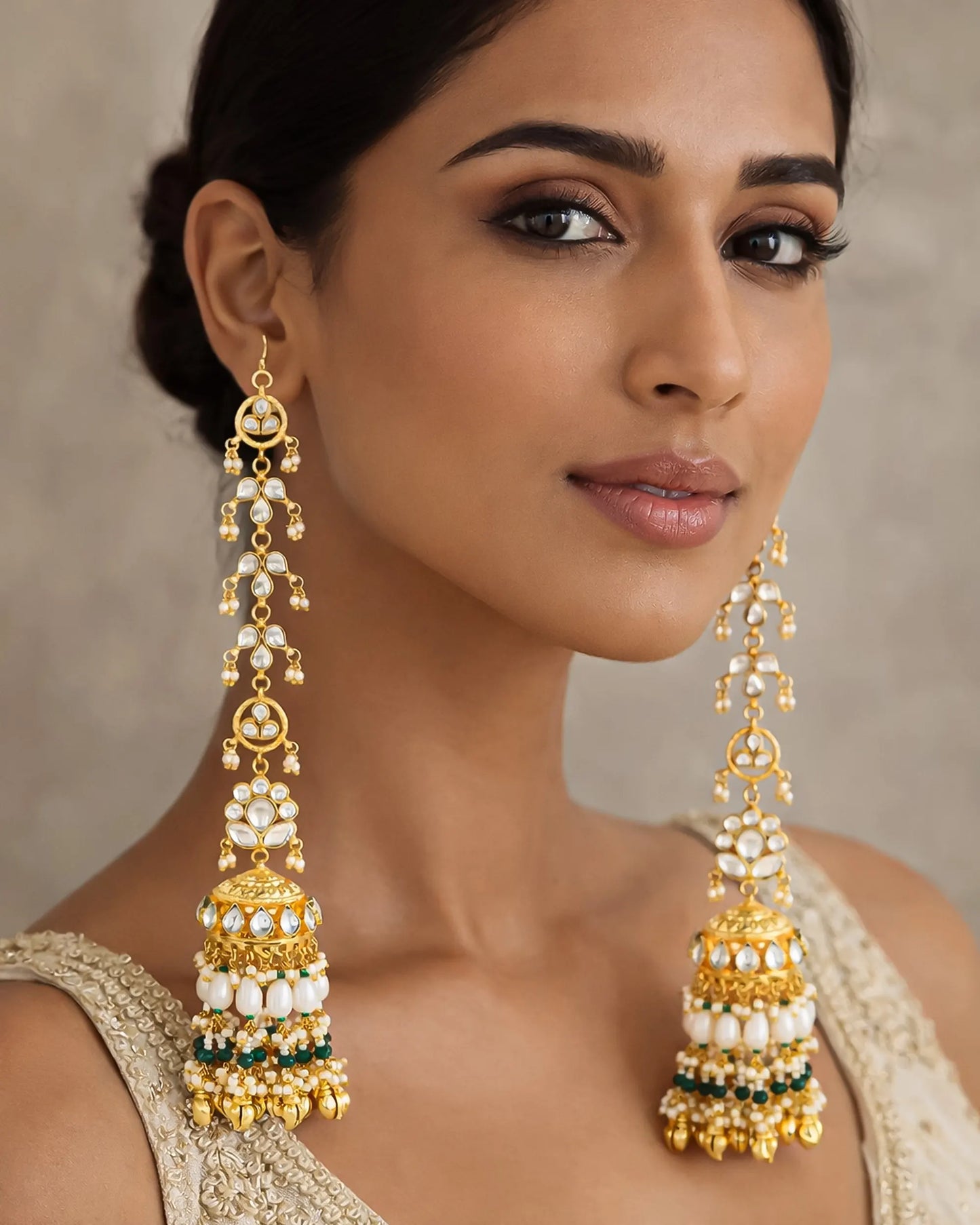 Gold Plated Kundan Polki Jhumka Earrings