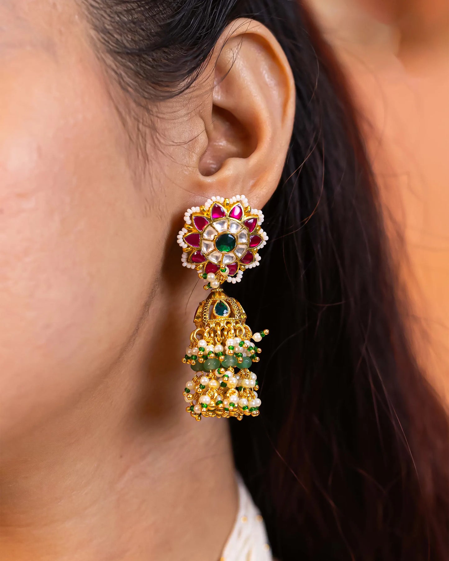 Handcrafted Kundan Choker Set – 18K Gold Plated Bridal Necklace with Pearl Earrings