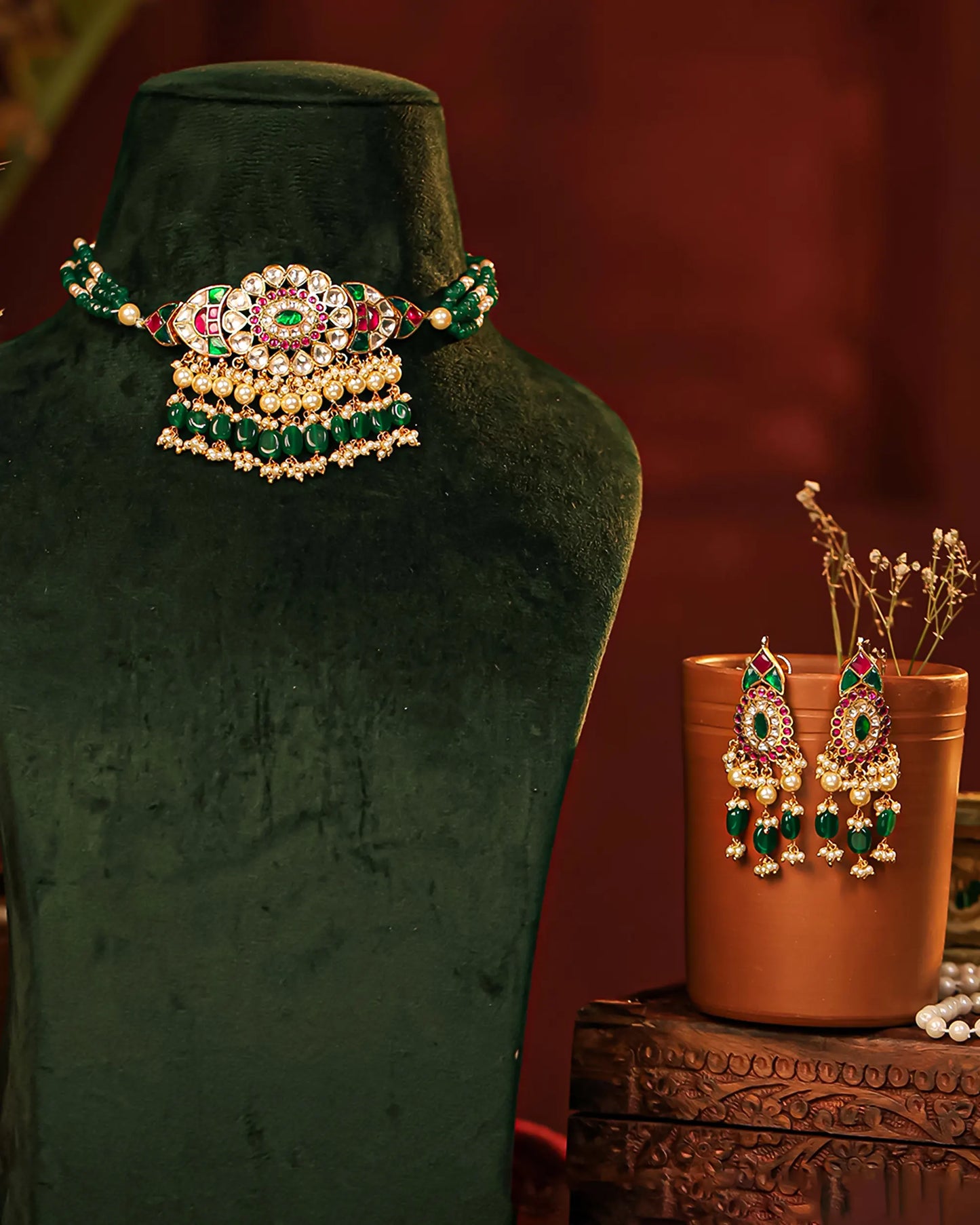 Kundan Long Necklace Set – 18K Gold Plated Traditional Indian Jewelry