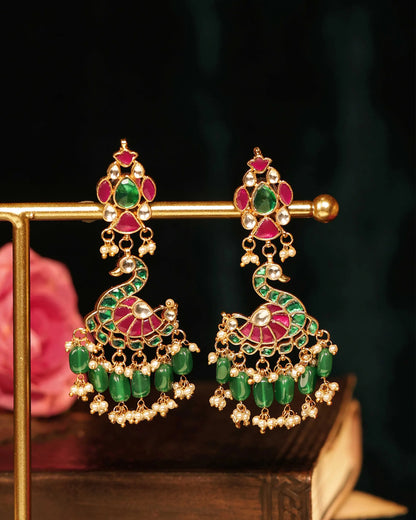 Handmade Peacock Kundan Bridal Choker Necklace Set, Traditional Indian Jewelry