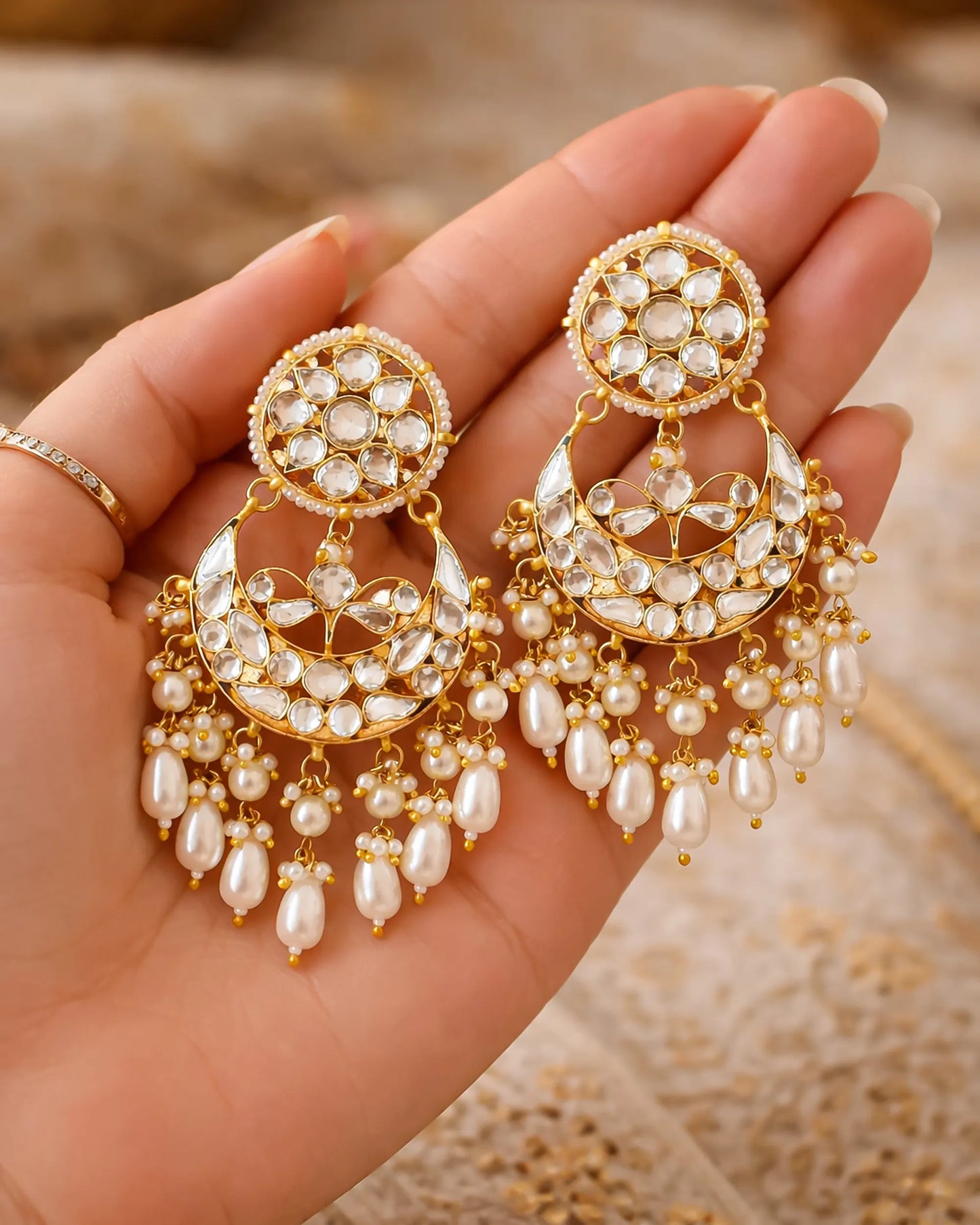 Gold Plated Kundan Chandbali Earrings