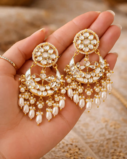 Gold Plated Kundan Chandbali Earrings