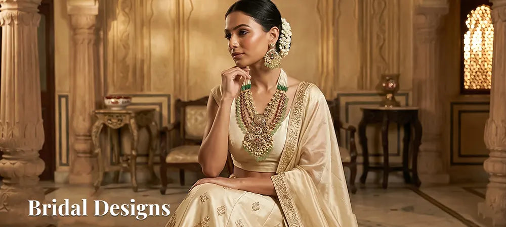 Woman in traditional bridal attire with jewelry in Bridal Designs