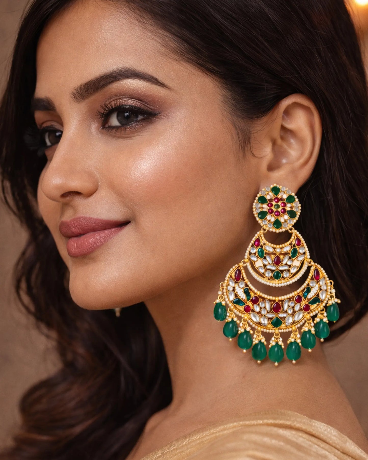 18K Gold Plated Jadau Chandbali Earrings