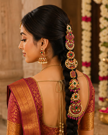 South Indian Bridal Hair Choti Jewelry Temple Kundan Accessory