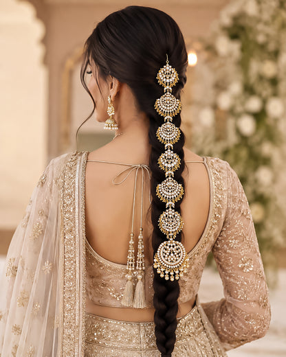 White Kundan Pearl Hair Braid Jewelry Bridal Hair Choti