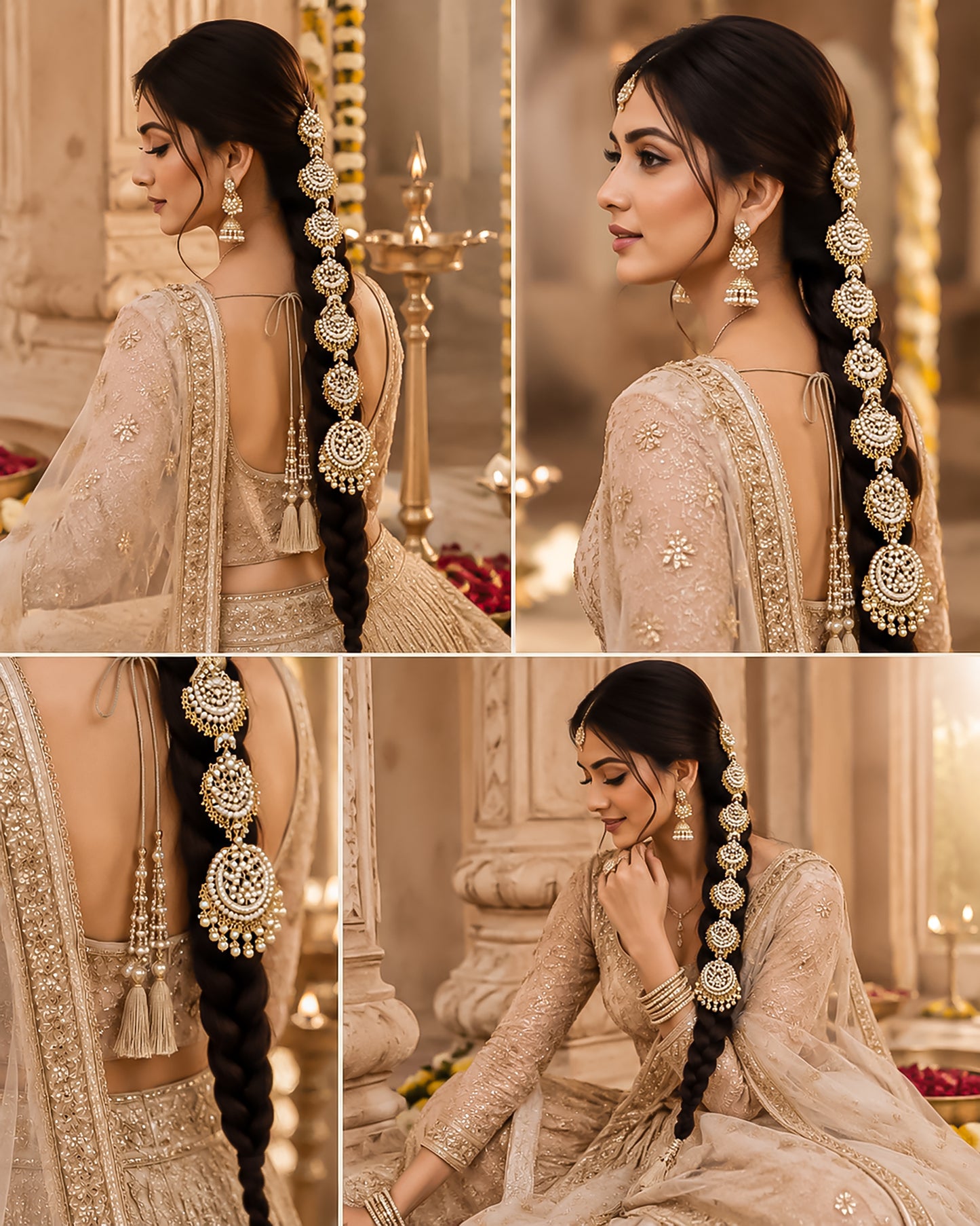 White Kundan Pearl Hair Braid Jewelry Bridal Hair Choti