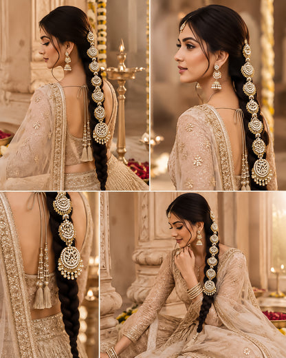 White Kundan Pearl Hair Braid Jewelry Bridal Hair Choti