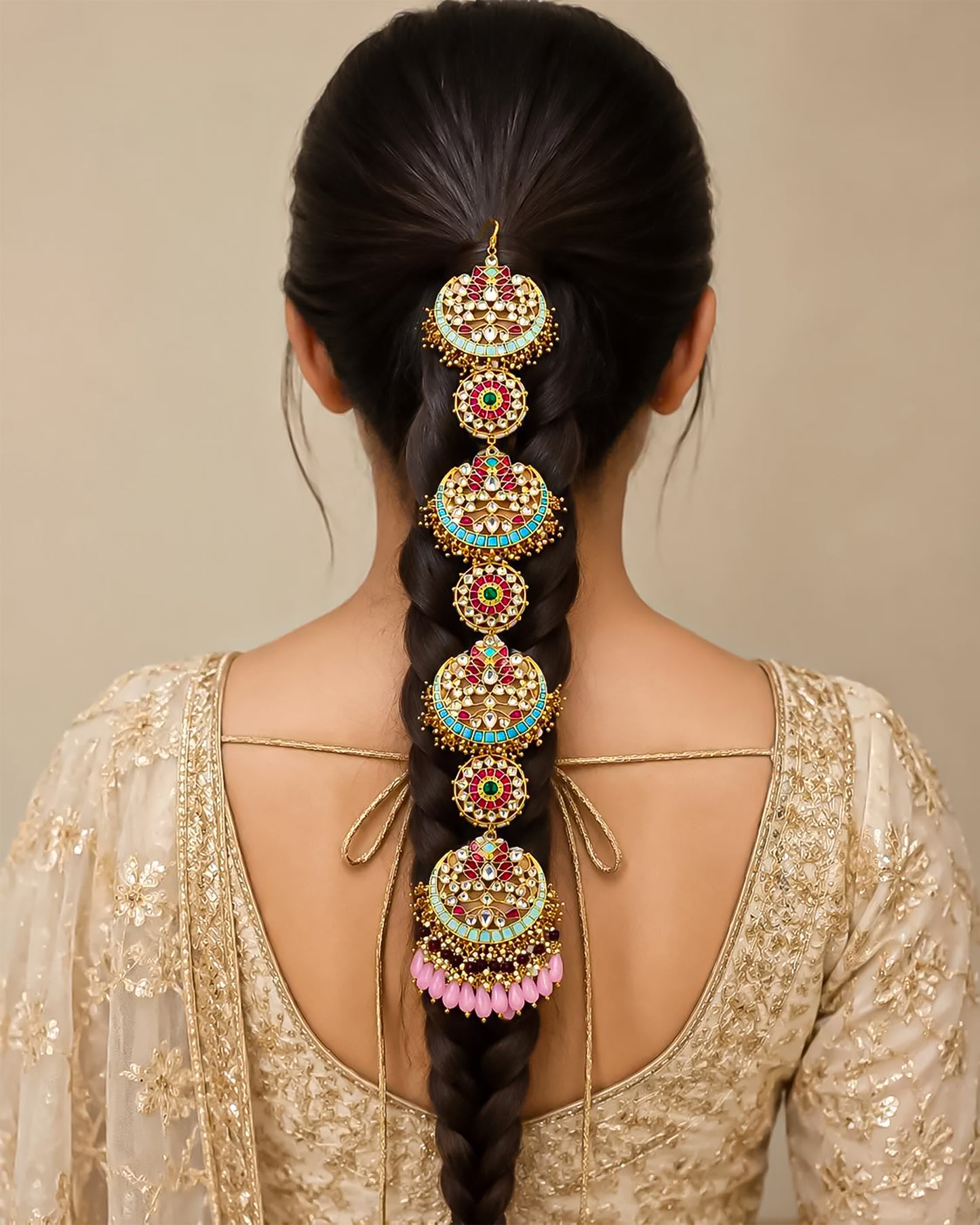 Bridal Kundan Meenakari Hair Choti Wedding Braid Jewelry