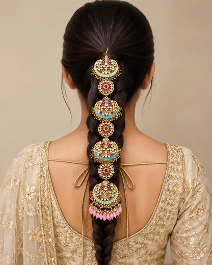 Bridal Kundan Meenakari Hair Choti Wedding Braid Jewelry