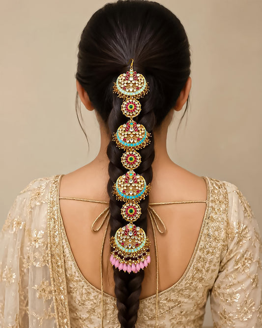 Bridal Kundan Meenakari Hair Choti Wedding Braid Jewelry