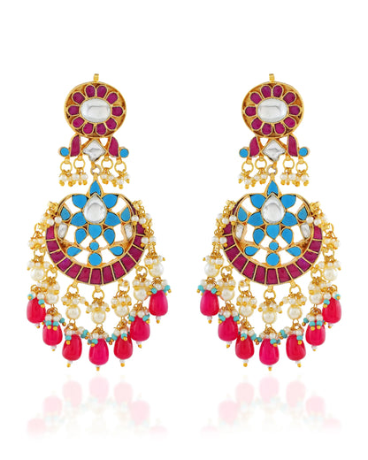 Gold-Plated Kundan Chandbali Earrings, Pearl Drop Earring Indian Jewelry