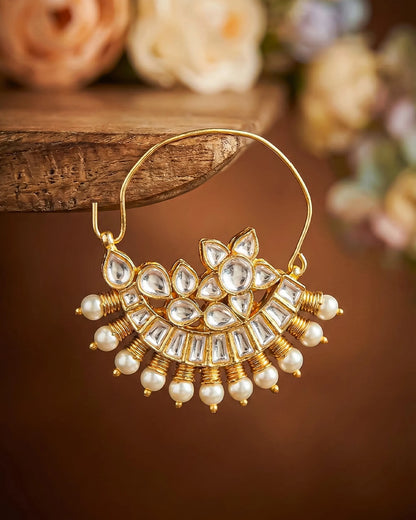Kundan Pearl Bridal Nath – 18k Gold Plated Floral Wedding Nose Ring Jewelry