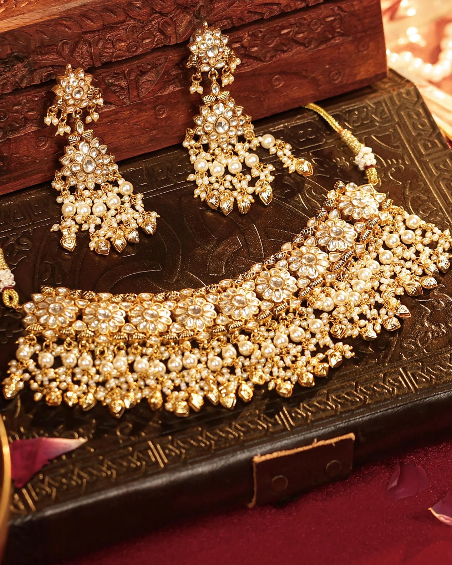 Royal Kundan Pearl Choker Set Necklace Gold Plated Indian Bridal Jewelry