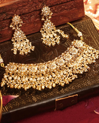 Royal Kundan Pearl Choker Set Necklace Gold Plated Indian Bridal Jewelry