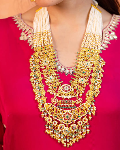 Royal Layered Kundan Pearl Choker Set, Heavy Bridal Wedding Necklace with Long Earrings