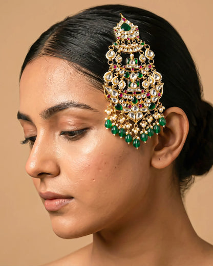 Royal Layered Kundan Passa Drops with Pearl Dangling – Traditional Bridal Jhoomar Headpiece Jewelry