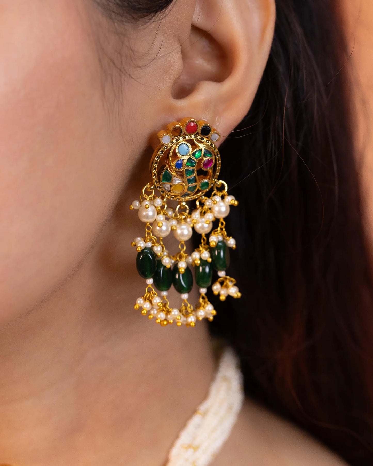 Green Bead Kundan Choker Set, Gold-Plated Indian Bridal Wedding Necklace, Traditional Jewelry