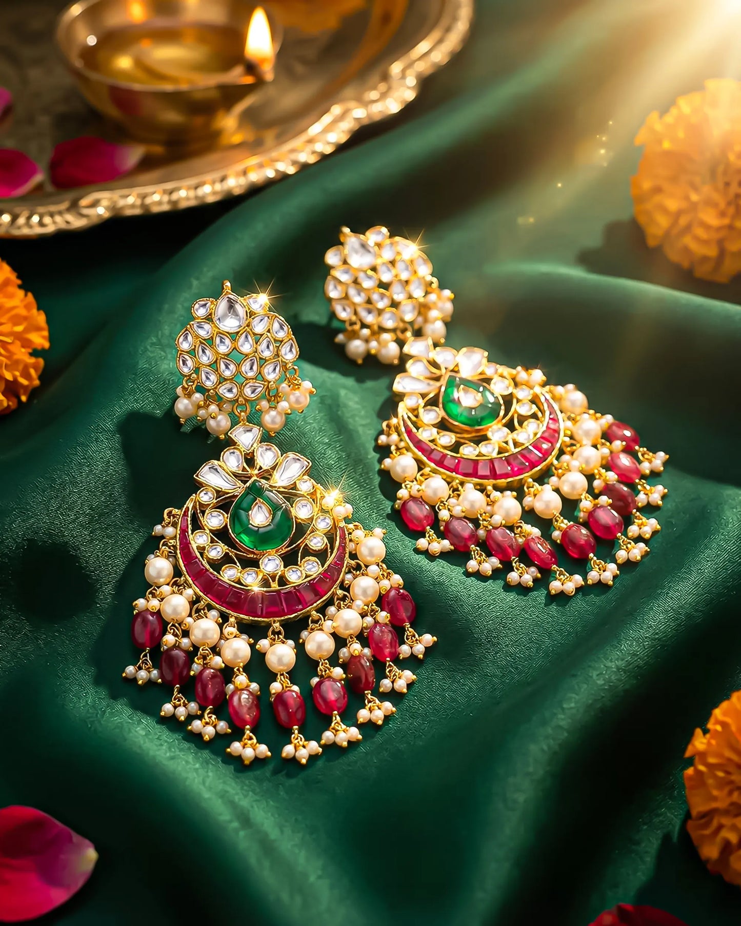 18K Gold Plated Jadau Chandbali Earrings