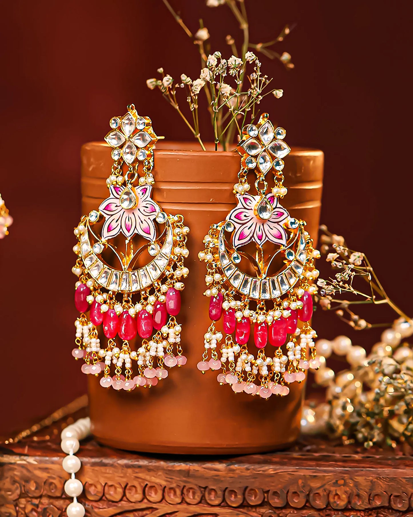 Pink Kundan Choker Set Jewelry – Gold Plated Indian Bridal Necklace & Earrings