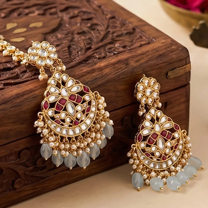 Gold Plated Kundan Tikka Set with Earrings