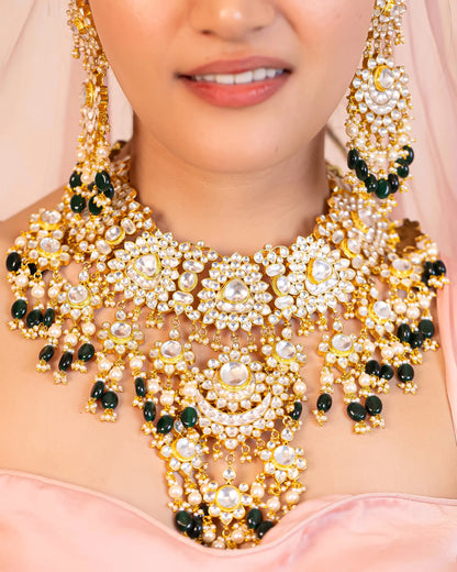 Kundan Polki Bridal Necklace Set – Gold-Plated Indian Wedding Jewelry