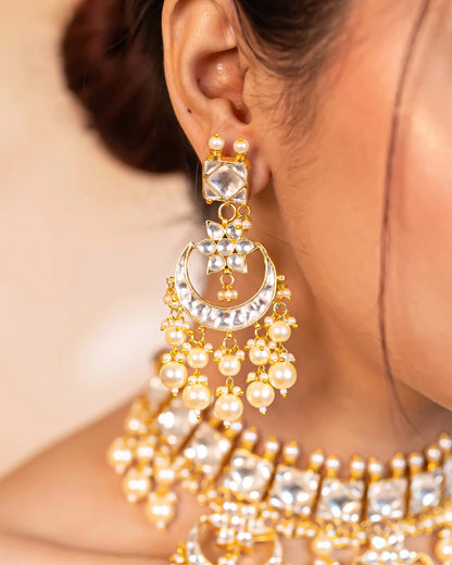 Traditional Polki Kundan Choker Set, Pearl Wedding Necklace & Earrings, Bridal Ethnic Jewelry