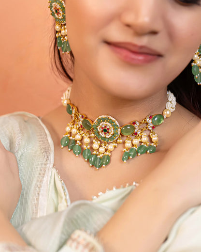Pearl Beaded Choker Necklace Set – 18K Gold Plated Jewelry
