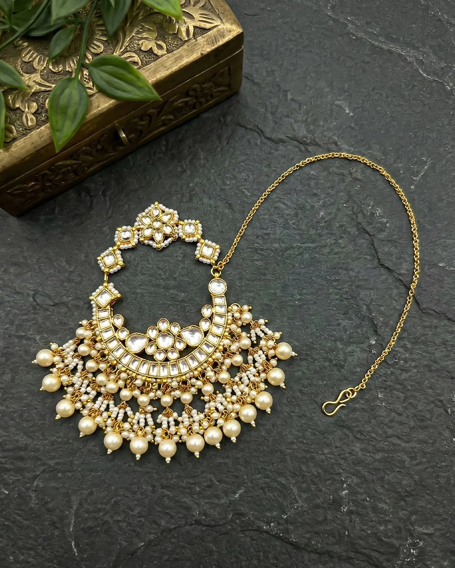 Pearl Bridal Nath, Kundan Gold Plated Indian Wedding Nose Ring, Traditional Dulhan Jewelry