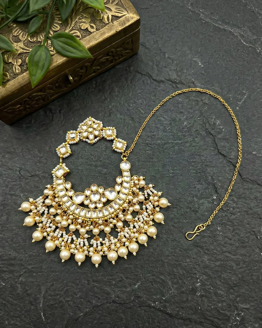 Pearl Bridal Nath, Kundan Gold Plated Indian Wedding Nose Ring, Traditional Dulhan Jewelry