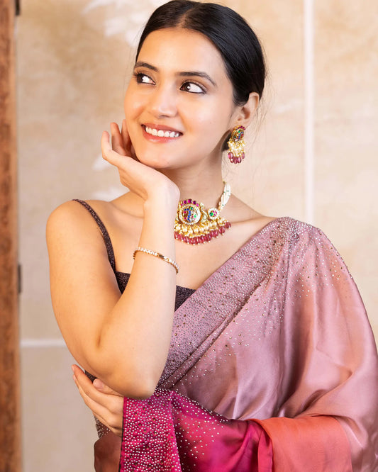 Peacock Kundan Choker Set with Pearl Earrings, Bridal Wedding Necklace Traditional Jewelry