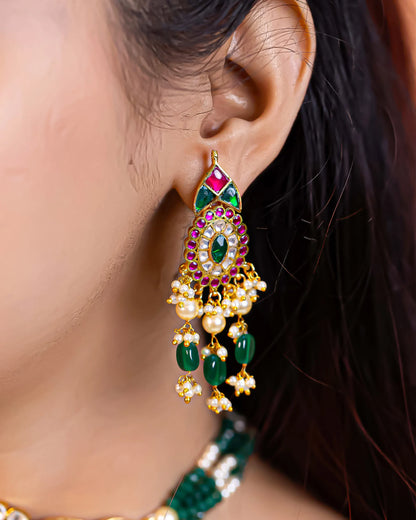 Kundan Long Necklace Set – 18K Gold Plated Traditional Indian Jewelry