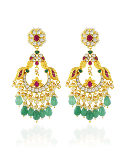 18K Gold Plated Peacock Chandbali Earrings