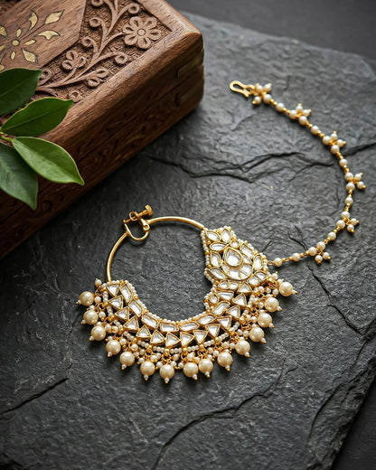 Traditional Kundan Pearl Bridal Nath – Gold Plated Wedding Nose Ring Jewelry