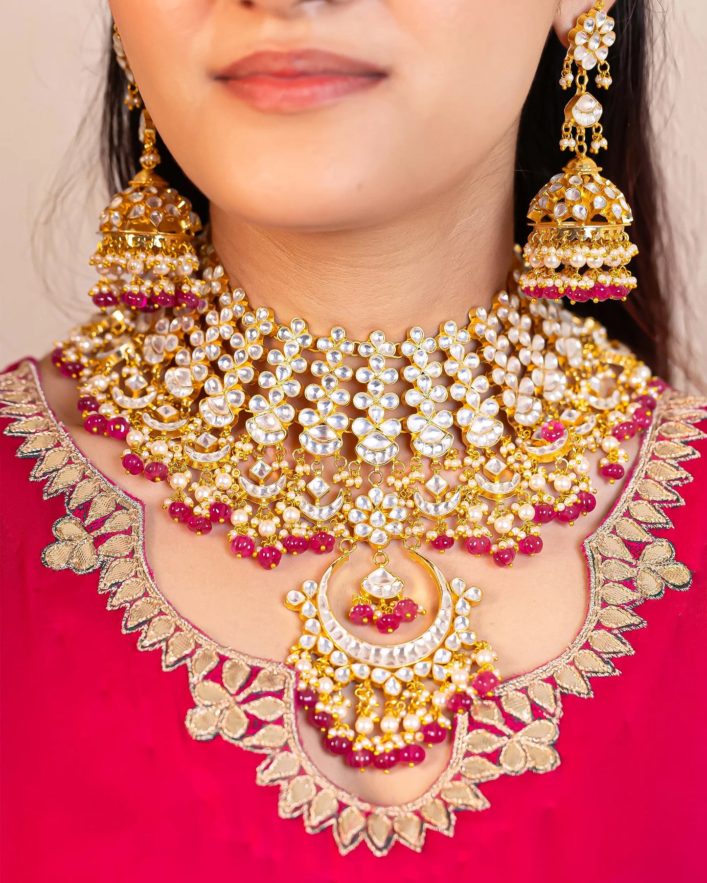 Royal Pink Kundan Gold Plated Choker – Indian Bridal Jewelry Set Necklace
