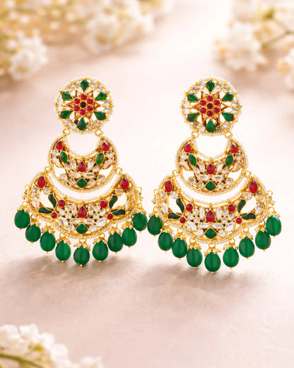 18K Gold Plated Jadau Chandbali Earrings