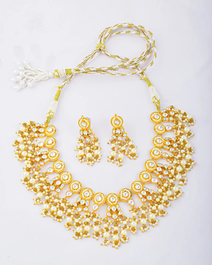 White Kundan Bridal Choker Set  Gold Plated Necklace & Earrings, Indian Wedding Jewelry, Traditional Polki Style Set