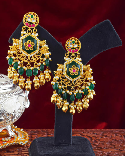 Kundan Choker Set Earrings Necklace, Green Bead & Pearl Indian Jewelry