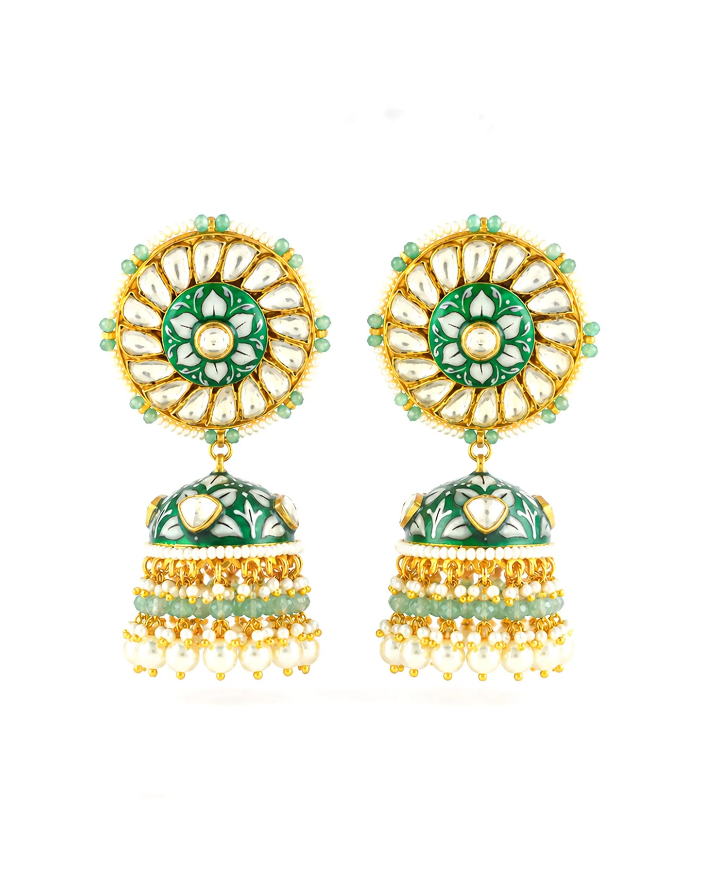 Royal Kundan Polki Bridal Necklace Earrings Set with Green Beads & Maang Tikka  Traditional Indian Wedding Jewelry