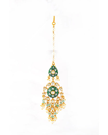 Royal Kundan Polki Bridal Necklace Earrings Set with Green Beads & Maang Tikka  Traditional Indian Wedding Jewelry