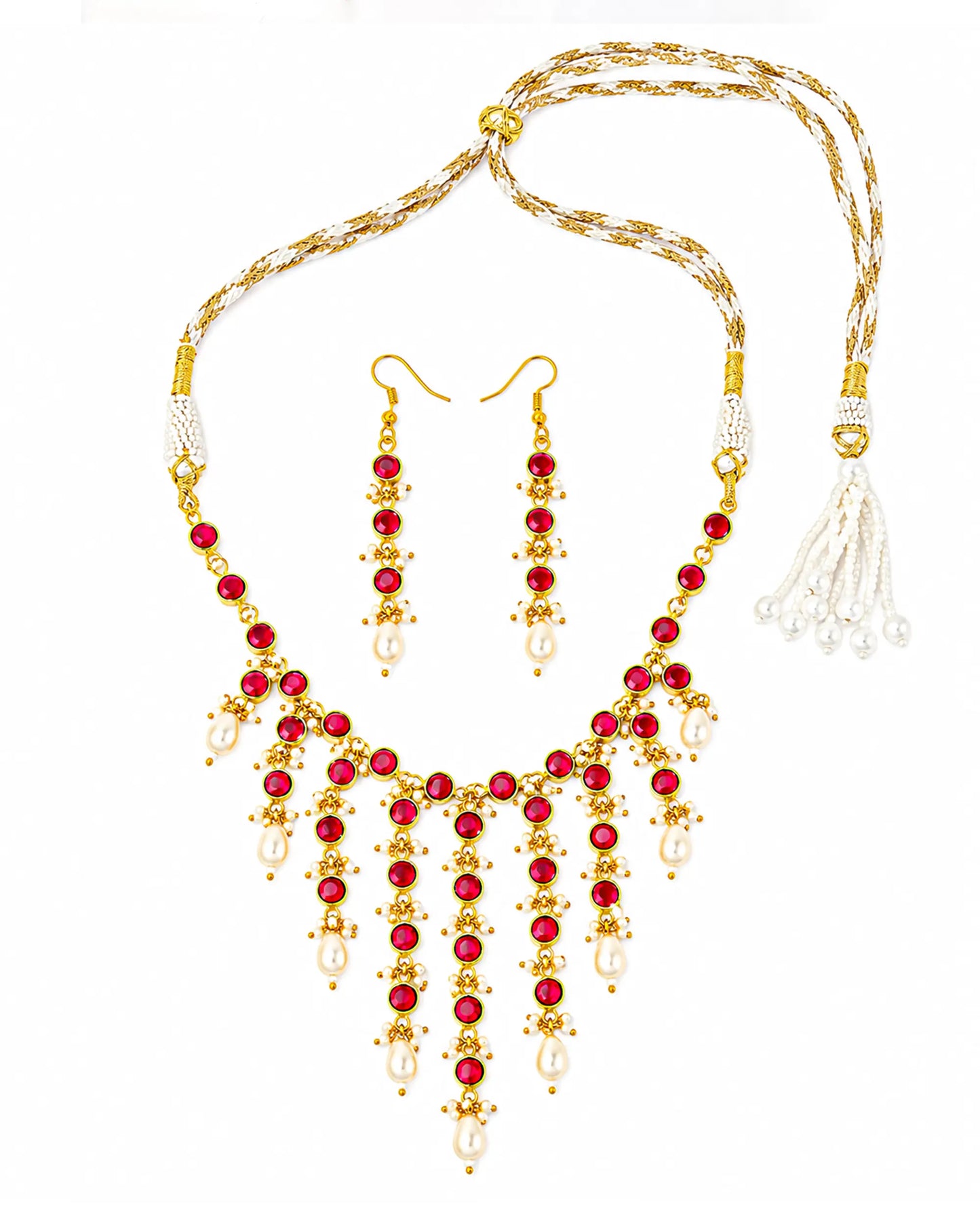 Red Stone Gold Necklace, Indian Bridal Necklace, Kundan Style Pearl Drop Necklace, Wedding Jewelry, Traditional Statement Choker