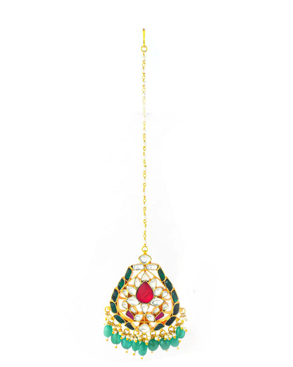 Polki Kundan Pearl Maang Tikka for Bridal, Traditional Indian Wedding Headpiece Jewelry Gift for Her