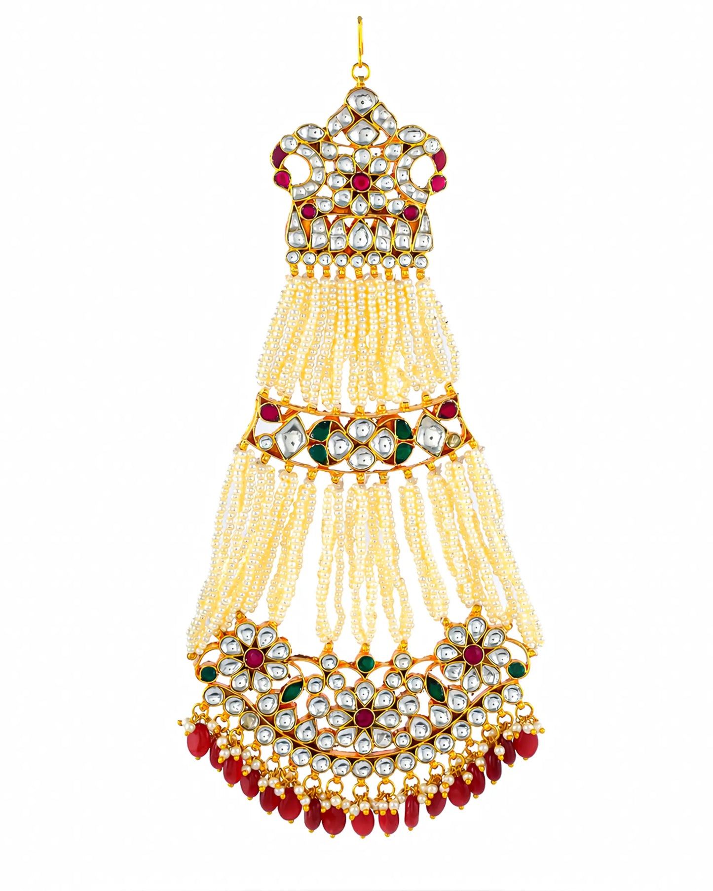 Royal Kundan Passa Jewelry  Pearl Strand Matha Patti, Mughal Side Headpiece, Gold Plated Bridal Passa for Wedding & Eid Jewelry